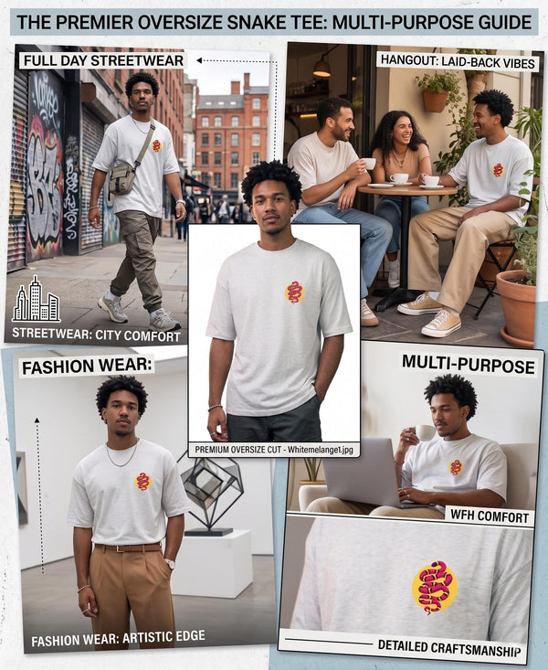 T.T. Men|Oversized Printed T-Shirt|Round Neck|Soft Breathable Cotton Fabric | Street , Casual & Outdoor Wear Tees|Snake Print|Grey Melange