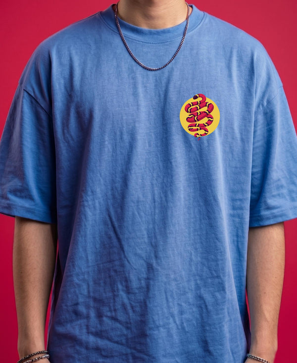 T.T. Men|Oversized Printed T-Shirt|Round Neck|Soft Breathable Cotton Fabric | Street , Casual & Outdoor Wear Tees|Snake Print|Sky Blue