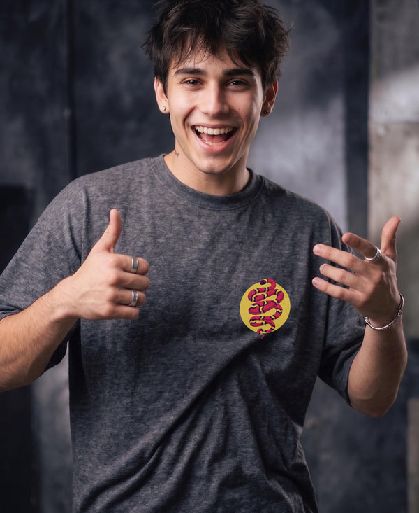 T.T. Men|Oversized Printed T-Shirt|Round Neck|Soft Breathable Cotton Fabric | Street , Casual & Outdoor Wear Tees|Snake Print|Anthra Melange