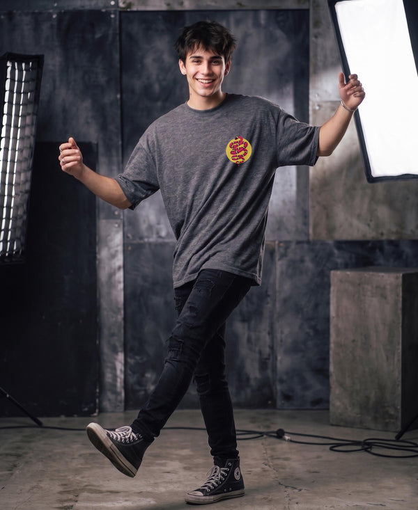 T.T. Men|Oversized Printed T-Shirt|Round Neck|Soft Breathable Cotton Fabric | Street , Casual & Outdoor Wear Tees|Snake Print|Anthra Melange