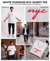 T.T. Men|Oversized Printed T-Shirt|Round Neck|Soft Breathable Cotton Fabric | Street , Casual & Outdoor Wear Tees|Nyc Print|White