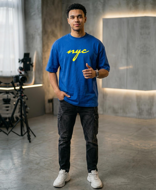 T.T. Men|Oversized Printed T-Shirt|Round Neck|Soft Breathable Cotton Fabric | Street , Casual & Outdoor Wear Tees|Nyc Print|Royal Blue