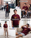 T.T. Men|Oversized Printed T-Shirt|Round Neck|Soft Breathable Cotton Fabric | Street , Casual & Outdoor Wear Tees|Nyc Print|Maroon