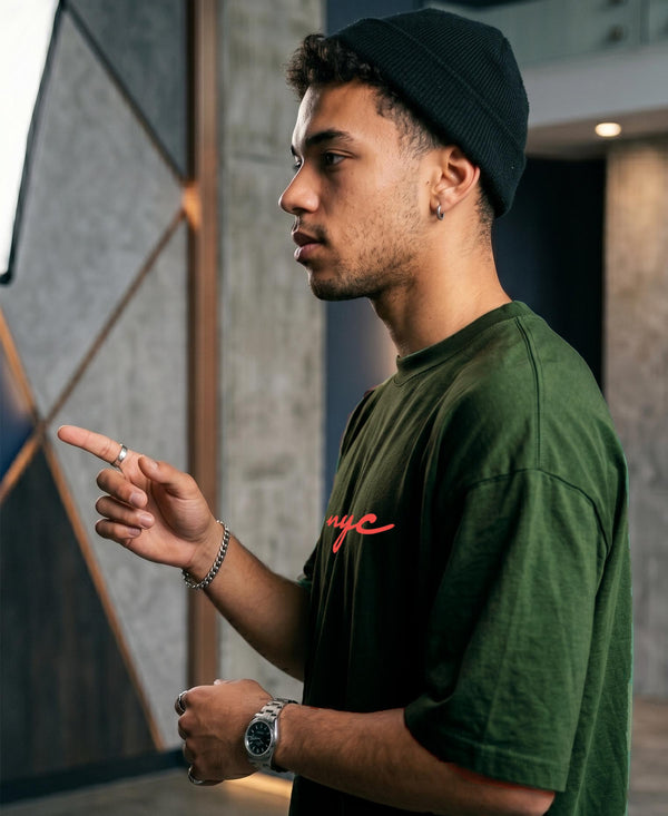 T.T. Men|Oversized Printed T-Shirt|Round Neck|Soft Breathable Cotton Fabric | Street , Casual & Outdoor Wear Tees|Nyc Print|Green