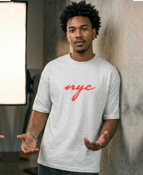 T.T. Men|Oversized Printed T-Shirt|Round Neck|Soft Breathable Cotton Fabric | Street , Casual & Outdoor Wear Tees|Nyc Print|Grey Melange
