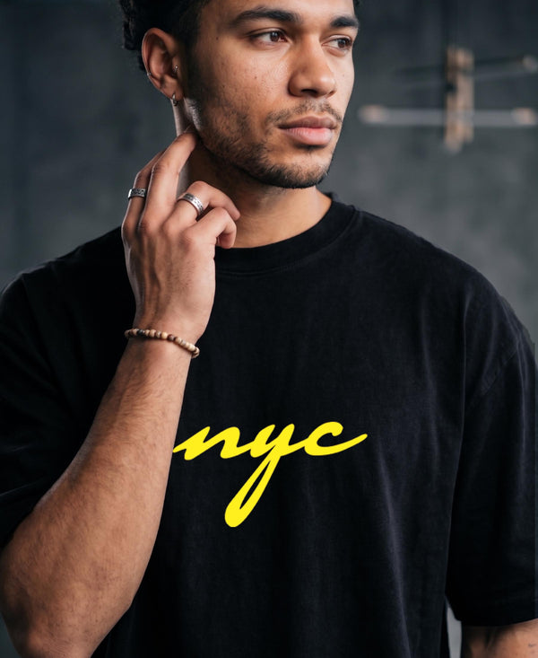 T.T. Men|Oversized Printed T-Shirt|Round Neck|Soft Breathable Cotton Fabric | Street , Casual & Outdoor Wear Tees|Nyc Print|Black