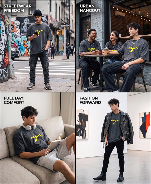 T.T. Men|Oversized Printed T-Shirt|Round Neck|Soft Breathable Cotton Fabric | Street , Casual & Outdoor Wear Tees|Nyc Print|Anthra Melange