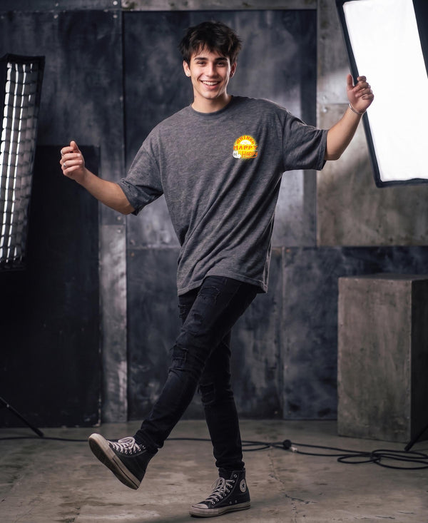 T.T. Men|Oversized Printed T-Shirt|Round Neck|Soft Breathable Cotton Fabric | Street , Casual & Outdoor Wear Tees|Happy Print|Anthra Melange