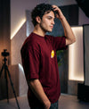 T.T. Men|Oversized Printed T-Shirt|Round Neck|Soft Breathable Cotton Fabric | Street , Casual & Outdoor Wear Tees|Happy Print|Maroon