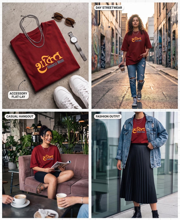 T.T. Women|Oversized Printed T-Shirt|Round Neck|Soft Breathable Cotton Fabric | Street , Casual & Outdoor Wear Tees|Goddess Print|Red