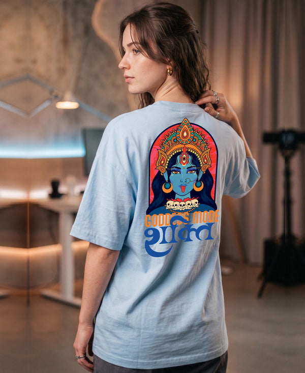 T.T. Women|Oversized Printed T-Shirt|Round Neck|Soft Breathable Cotton Fabric | Street , Casual & Outdoor Wear Tees|Goddess Print|Baby Blue