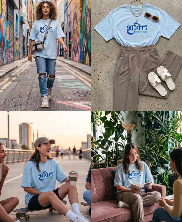 T.T. Women|Oversized Printed T-Shirt|Round Neck|Soft Breathable Cotton Fabric | Street , Casual & Outdoor Wear Tees|Goddess Print|Baby Blue