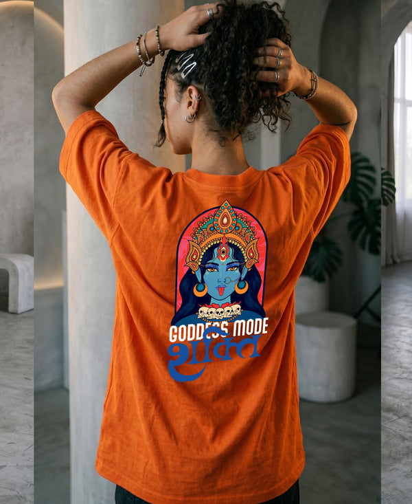 T.T. Women|Oversized Printed T-Shirt|Round Neck|Soft Breathable Cotton Fabric | Street , Casual & Outdoor Wear Tees|Goddess Print|Orange