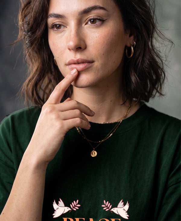 T.T. Women|Oversized Printed T-Shirt|Round Neck|Soft Breathable Cotton Fabric | Street , Casual & Outdoor Wear Tees|Peace Print|Green