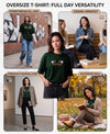 T.T. Women|Oversized Printed T-Shirt|Round Neck|Soft Breathable Cotton Fabric | Street , Casual & Outdoor Wear Tees|Peace Print|Green