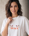 T.T. Women|Oversized Printed T-Shirt|Round Neck|Soft Breathable Cotton Fabric | Street , Casual & Outdoor Wear Tees|Peace Print|White