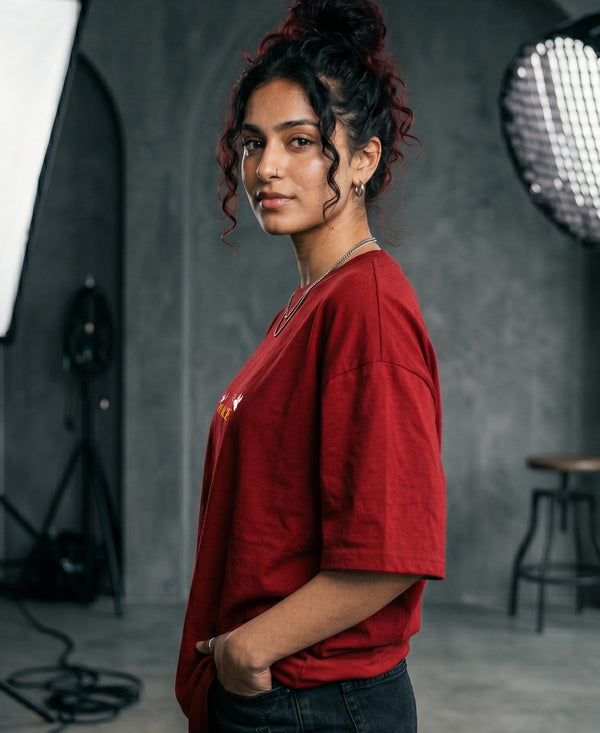 T.T. Women|Oversized Printed T-Shirt|Round Neck|Soft Breathable Cotton Fabric | Street , Casual & Outdoor Wear Tees|Peace Print|Red