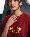 T.T. Women|Oversized Printed T-Shirt|Round Neck|Soft Breathable Cotton Fabric | Street , Casual & Outdoor Wear Tees|Peace Print|Red