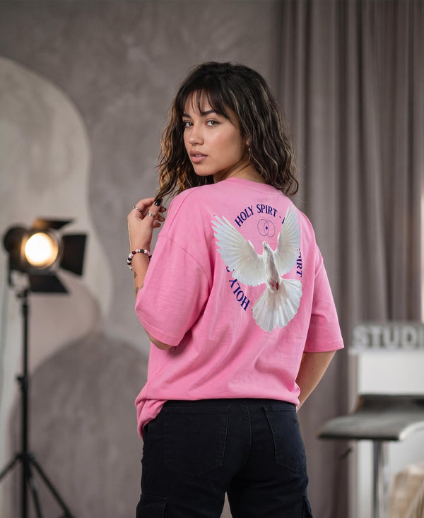 T.T. Women|Oversized Printed T-Shirt|Round Neck|Soft Breathable Cotton Fabric | Street , Casual & Outdoor Wear Tees|Peace Print|Pink