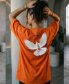T.T. Women|Oversized Printed T-Shirt|Round Neck|Soft Breathable Cotton Fabric | Street , Casual & Outdoor Wear Tees|Peace Print|Orange