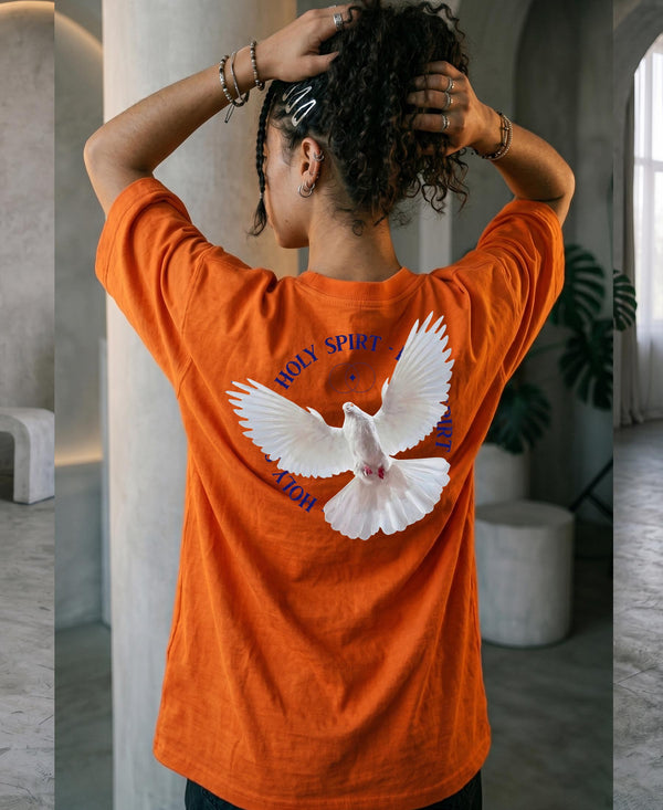 T.T. Women|Oversized Printed T-Shirt|Round Neck|Soft Breathable Cotton Fabric | Street , Casual & Outdoor Wear Tees|Peace Print|Orange