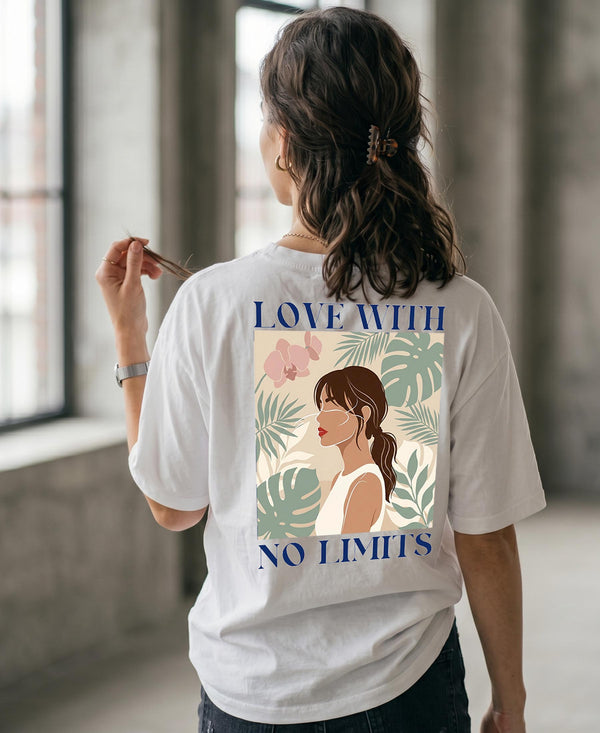 T.T. Women|Oversized Printed T-Shirt|Round Neck|Soft Breathable Cotton Fabric | Street , Casual & Outdoor Wear Tees|No Limit Print|White