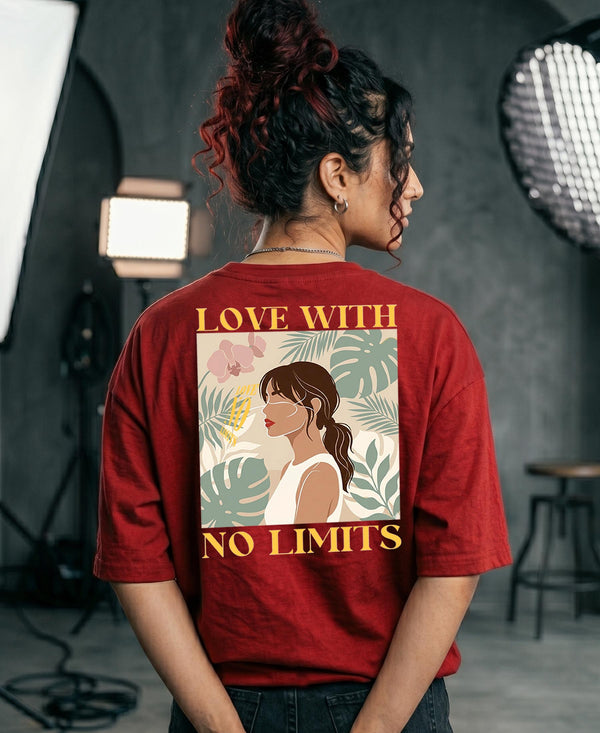 T.T. Women|Oversized Printed T-Shirt|Round Neck|Soft Breathable Cotton Fabric | Street , Casual & Outdoor Wear Tees|No Limit Print|Red