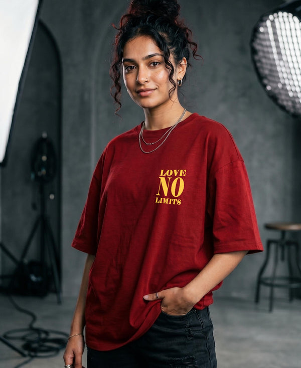 T.T. Women|Oversized Printed T-Shirt|Round Neck|Soft Breathable Cotton Fabric | Street , Casual & Outdoor Wear Tees|No Limit Print|Red