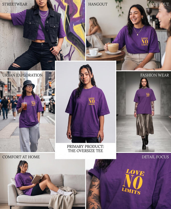 T.T. Women|Oversized Printed T-Shirt|Round Neck|Soft Breathable Cotton Fabric | Street , Casual & Outdoor Wear Tees|No Limit Print|Purple