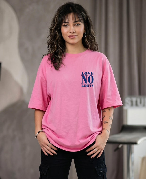 T.T. Women|Oversized Printed T-Shirt|Round Neck|Soft Breathable Cotton Fabric | Street , Casual & Outdoor Wear Tees|No Limit Print|Pink