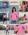T.T. Women|Oversized Printed T-Shirt|Round Neck|Soft Breathable Cotton Fabric | Street , Casual & Outdoor Wear Tees|No Limit Print|Pink