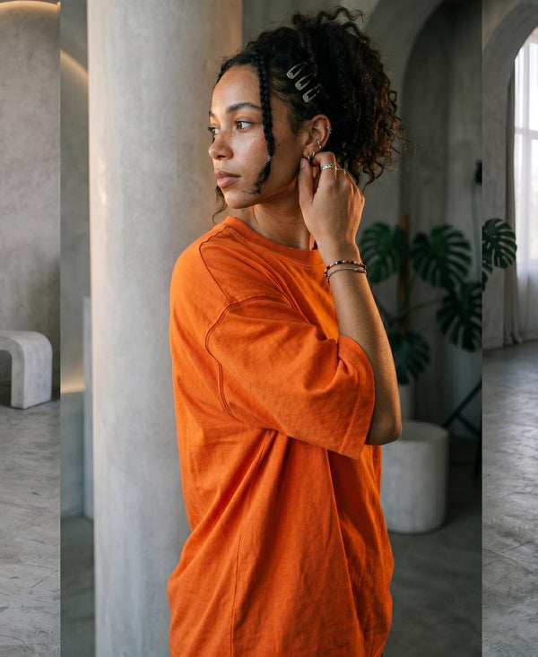 T.T. Women|Oversized Printed T-Shirt|Round Neck|Soft Breathable Cotton Fabric | Street , Casual & Outdoor Wear Tees|No Limit Print|Orange
