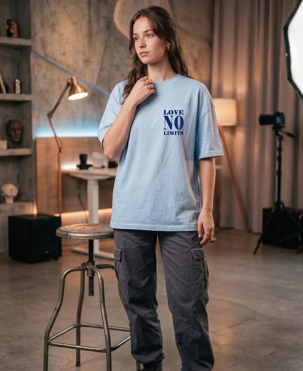 T.T. Women|Oversized Printed T-Shirt|Round Neck|Soft Breathable Cotton Fabric | Street , Casual & Outdoor Wear Tees|No Limit Print|Baby Blue