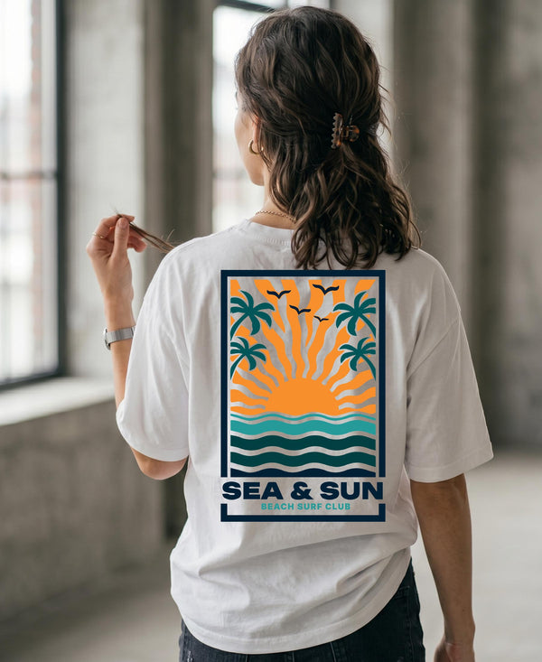 T.T. Women|Oversized Printed T-Shirt|Round Neck|Soft Breathable Cotton Fabric | Street , Casual & Outdoor Wear Tees|Sea & Sun Print|White
