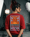 T.T. Women|Oversized Printed T-Shirt|Round Neck|Soft Breathable Cotton Fabric | Street , Casual & Outdoor Wear Tees|Sea & Sun Print|Red