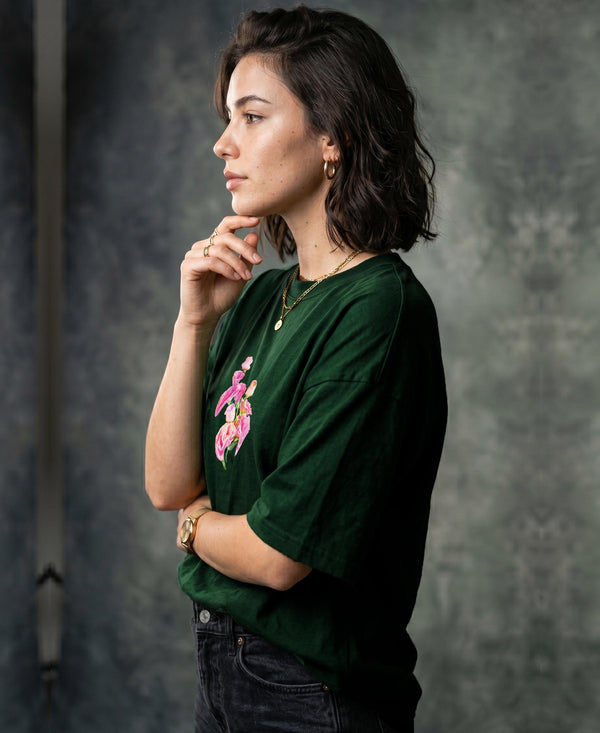 T.T. Women|Oversized Printed T-Shirt|Round Neck|Soft Breathable Cotton Fabric | Street , Casual & Outdoor Wear Tees|Flower Print|Green
