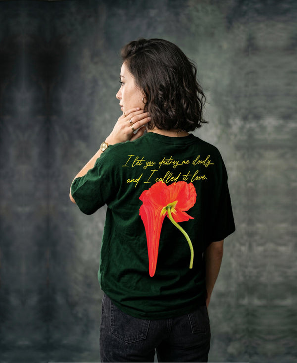 T.T. Women|Oversized Printed T-Shirt|Round Neck|Soft Breathable Cotton Fabric | Street , Casual & Outdoor Wear Tees|Flower Print|Green