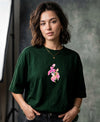 T.T. Women|Oversized Printed T-Shirt|Round Neck|Soft Breathable Cotton Fabric | Street , Casual & Outdoor Wear Tees|Flower Print|Green