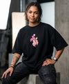 T.T. Women|Oversized Printed T-Shirt|Round Neck|Soft Breathable Cotton Fabric | Street , Casual & Outdoor Wear Tees|Flower Print|Black