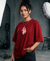 T.T. Women|Oversized Printed T-Shirt|Round Neck|Soft Breathable Cotton Fabric | Street , Casual & Outdoor Wear Tees|Flower Print|Red