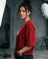 T.T. Women|Oversized Printed T-Shirt|Round Neck|Soft Breathable Cotton Fabric | Street , Casual & Outdoor Wear Tees|Flower Print|Red