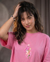 T.T. Women|Oversized Printed T-Shirt|Round Neck|Soft Breathable Cotton Fabric | Street , Casual & Outdoor Wear Tees|Flower Print|Pink
