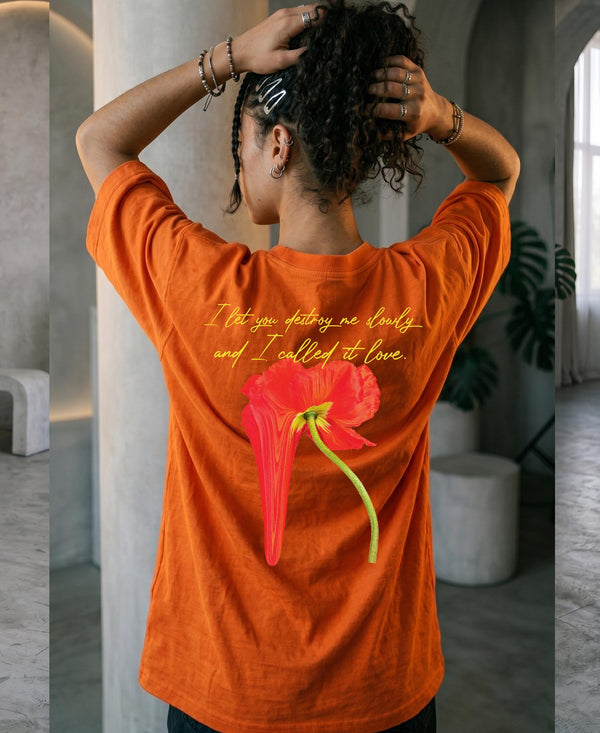 T.T. Women|Oversized Printed T-Shirt|Round Neck|Soft Breathable Cotton Fabric | Street , Casual & Outdoor Wear Tees|Flower Print|Orange