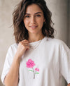 T.T. Women|Oversized Printed T-Shirt|Round Neck|Soft Breathable Cotton Fabric | Street , Casual & Outdoor Wear Tees|Wild Flower Print|White