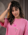T.T. Women|Oversized Printed T-Shirt|Round Neck|Soft Breathable Cotton Fabric | Street , Casual & Outdoor Wear Tees|Wild Flower Print|Pink