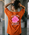 T.T. Women|Oversized Printed T-Shirt|Round Neck|Soft Breathable Cotton Fabric | Street , Casual & Outdoor Wear Tees|Wild Flower Print|Orange