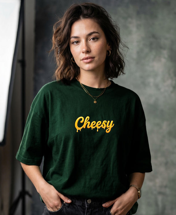 T.T. Women|Oversized Printed T-Shirt|Round Neck|Soft Breathable Cotton Fabric | Street , Casual & Outdoor Wear Tees|Cheesy Print|Green