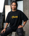 T.T. Women|Oversized Printed T-Shirt|Round Neck|Soft Breathable Cotton Fabric | Street , Casual & Outdoor Wear Tees|Cheesy Print|Black