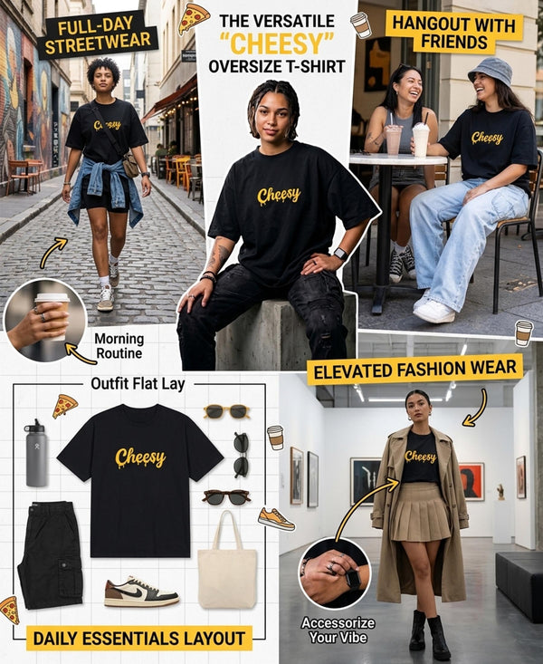 T.T. Women|Oversized Printed T-Shirt|Round Neck|Soft Breathable Cotton Fabric | Street , Casual & Outdoor Wear Tees|Cheesy Print|Black
