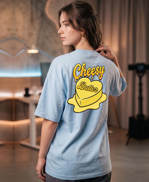 T.T. Women|Oversized Printed T-Shirt|Round Neck|Soft Breathable Cotton Fabric | Street , Casual & Outdoor Wear Tees|Cheesy Print|Baby Blue